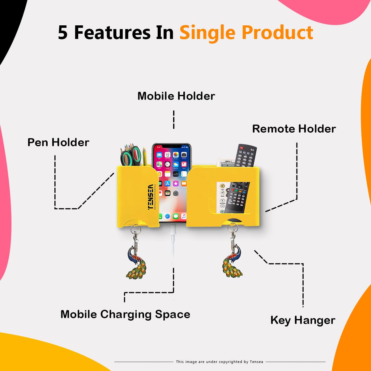 Tensea Mobile Phone Charging Stand Multi-Functional Storage Holder & Bedside Fixed Rack for Bedroom Use